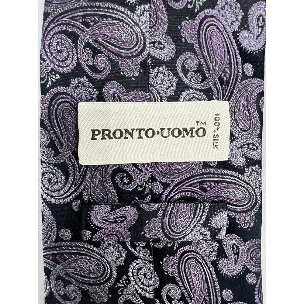 PRONTO UOMO 100% Silk Necktie Paisley Purple‎ Black L:63.25